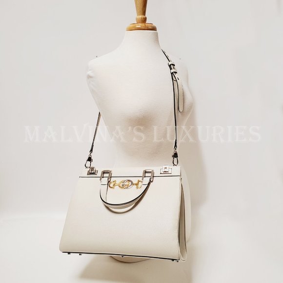 GUCCI BAG 564714 ZUMI MEDIUM GRAINY WHITE LEATHER TOP HANDLE INTERLOCKING G LOGO - Picture 8 of 16